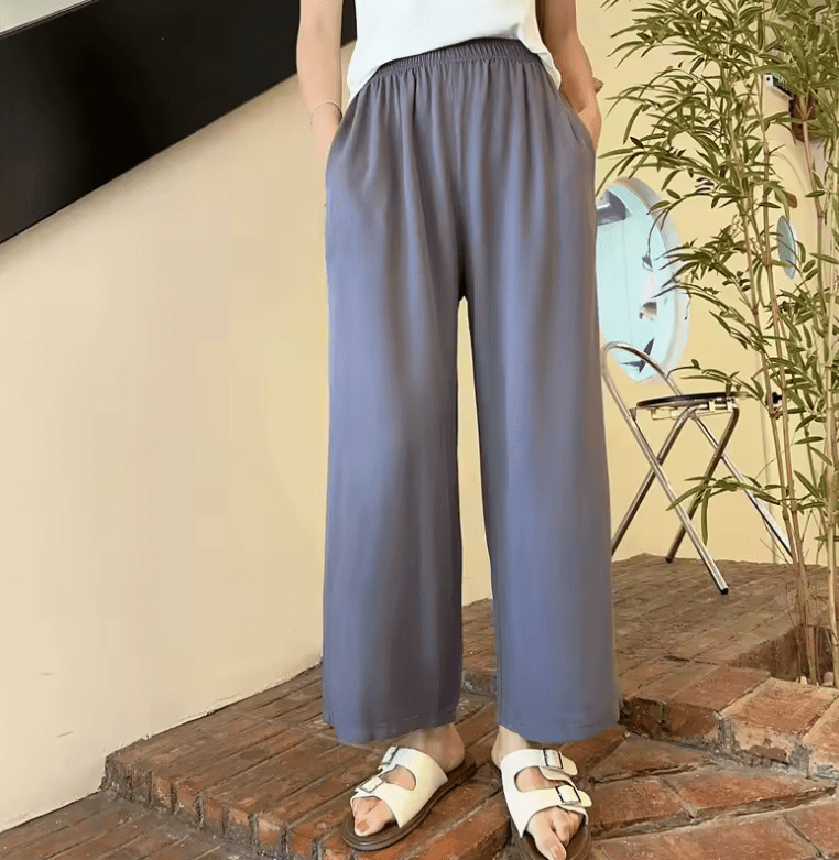 Women’s Loose Straight-Leg Summer Pants – Lightweight Cotton-Silk Blend, 9/10 Length Casual Trousers – Breathable & Relaxed Fit for Warm Weather