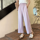 Women’s Loose Straight-Leg Summer Pants – Lightweight Cotton-Silk Blend, 9/10 Length Casual Trousers – Breathable & Relaxed Fit for Warm Weather