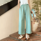 Women’s Loose Straight-Leg Summer Pants – Lightweight Cotton-Silk Blend, 9/10 Length Casual Trousers – Breathable & Relaxed Fit for Warm Weather