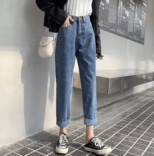 2025 Trendy High-Waisted Harem Jeans for Women – Slimming Loose-Fit, Straight-Leg Denim Pants – Casual Spring & Autumn New Arrival