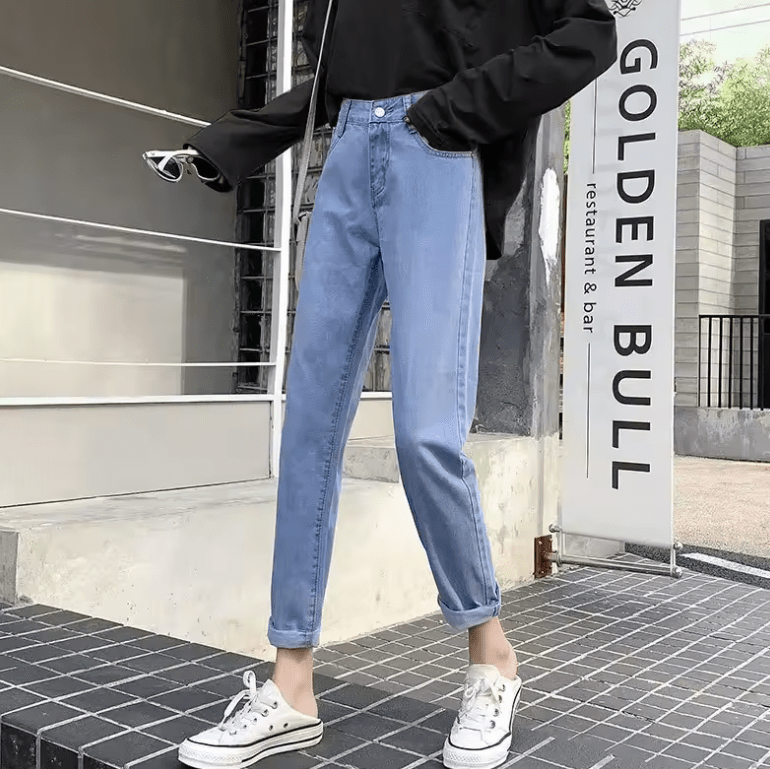 2025 Trendy High-Waisted Harem Jeans for Women – Slimming Loose-Fit, Straight-Leg Denim Pants – Casual Spring & Autumn New Arrival