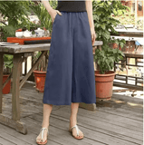 Women’s Cotton Linen Wide-Leg Pants – Korean Style Loose Fit, High Waist with Elastic Band – Lightweight 7/8 Mid-Calf Summer Trousers for Casual Everyday Wear