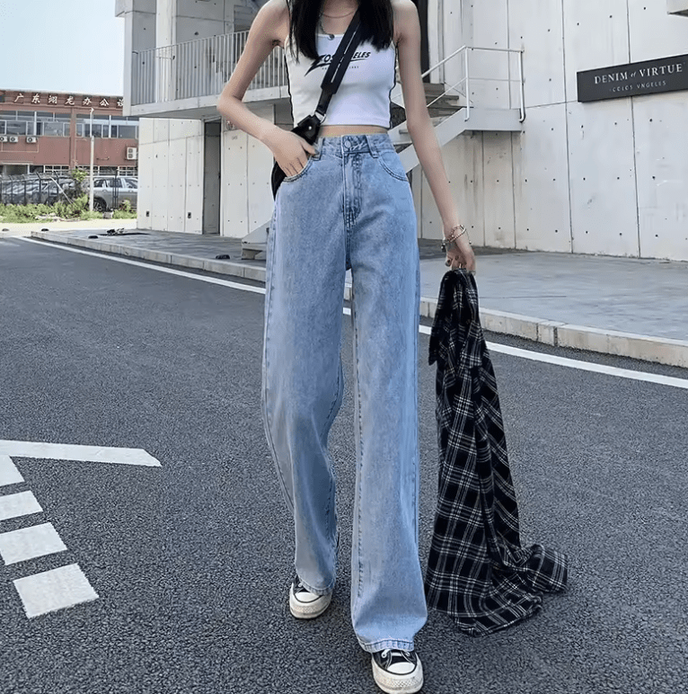 Women’s High Waist Wide-Leg Jeans – Lightweight Summer Denim, Slimming Straight Cut, Floor-Length Casual Pants, Flattering & Breathable Fit
