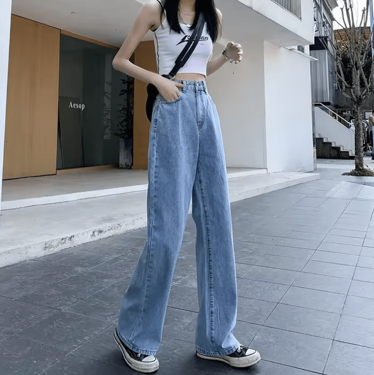 Women’s High Waist Wide-Leg Jeans – Lightweight Summer Denim, Slimming Straight Cut, Floor-Length Casual Pants, Flattering & Breathable Fit