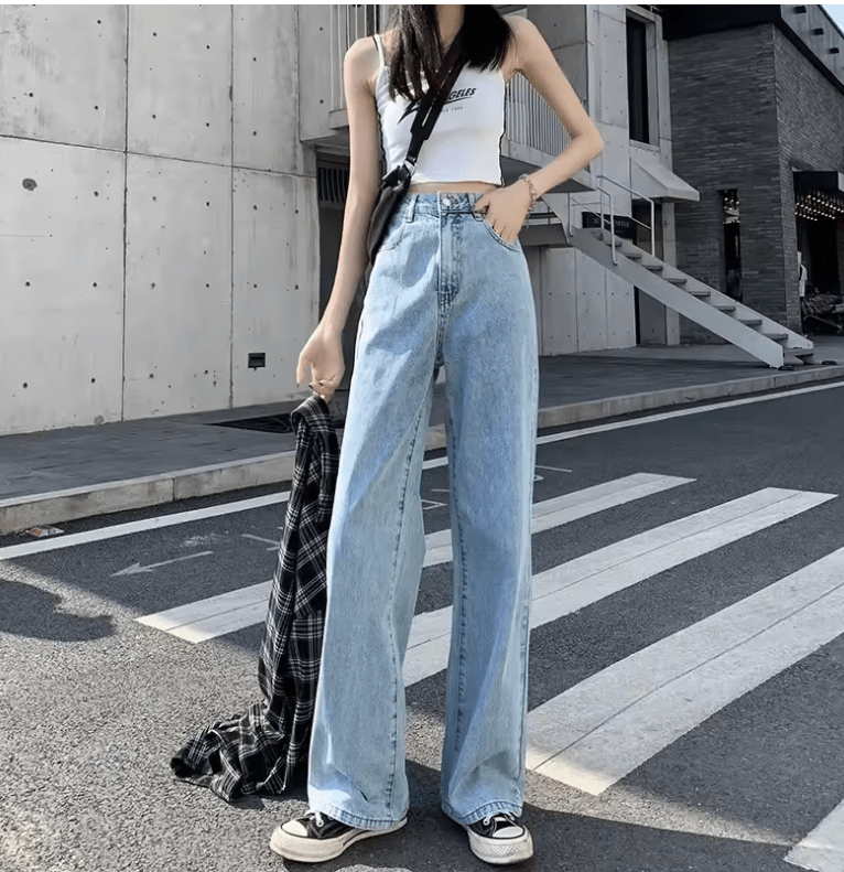Women’s High Waist Wide-Leg Jeans – Lightweight Summer Denim, Slimming Straight Cut, Floor-Length Casual Pants, Flattering & Breathable Fit