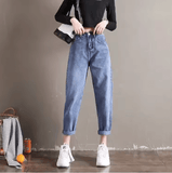 Women’s High Waist Loose Fit Denim Jeans – Autumn Winter Slimming Harlan Carrot Pants, Nine Points Straight Leg Dad Trousers