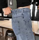 Women’s High Waist Loose Fit Denim Jeans – Autumn Winter Slimming Harlan Carrot Pants, Nine Points Straight Leg Dad Trousers