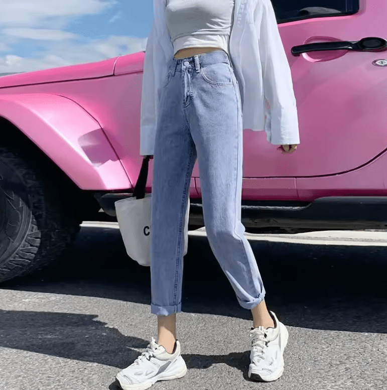 Women’s High Waist Loose Fit Dad Jeans – Autumn Winter Harajuku Carrot Pants, Slimming Straight Leg Denim Trousers