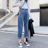Women’s High Waist Loose Fit Dad Jeans – Autumn Winter Harajuku Carrot Pants, Slimming Straight Leg Denim Trousers