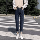 Women’s High Waist Loose Fit Dad Jeans – Autumn Winter Harajuku Carrot Pants, Slimming Straight Leg Denim Trousers