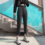 Women’s High Waist Loose Fit Dad Jeans – Autumn Winter Harajuku Carrot Pants, Slimming Straight Leg Denim Trousers