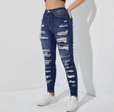 Women’s High Waist Skinny Jeans – High Elastic Denim Pants with Hole & Frayed Hem, Fashion Casual Stretch Trousers