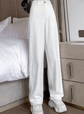 Women’s Spring High Waist Wide Leg Jeans – Loose Fit Korean Street Style White Denim Pants, Baggy Straight Leg Trousers