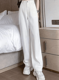 Women’s Spring High Waist Wide Leg Jeans – Loose Fit Korean Street Style White Denim Pants, Baggy Straight Leg Trousers