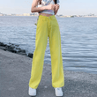Women’s High Waist Wide Leg Yellow Jeans – Loose Fit Straight Leg Floor-Length Trousers, Summer Fashion Hot Sale