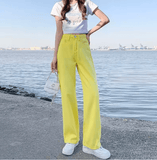 Women’s High Waist Wide Leg Yellow Jeans – Loose Fit Straight Leg Floor-Length Trousers, Summer Fashion Hot Sale