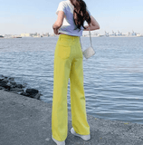 Women’s High Waist Wide Leg Yellow Jeans – Loose Fit Straight Leg Floor-Length Trousers, Summer Fashion Hot Sale