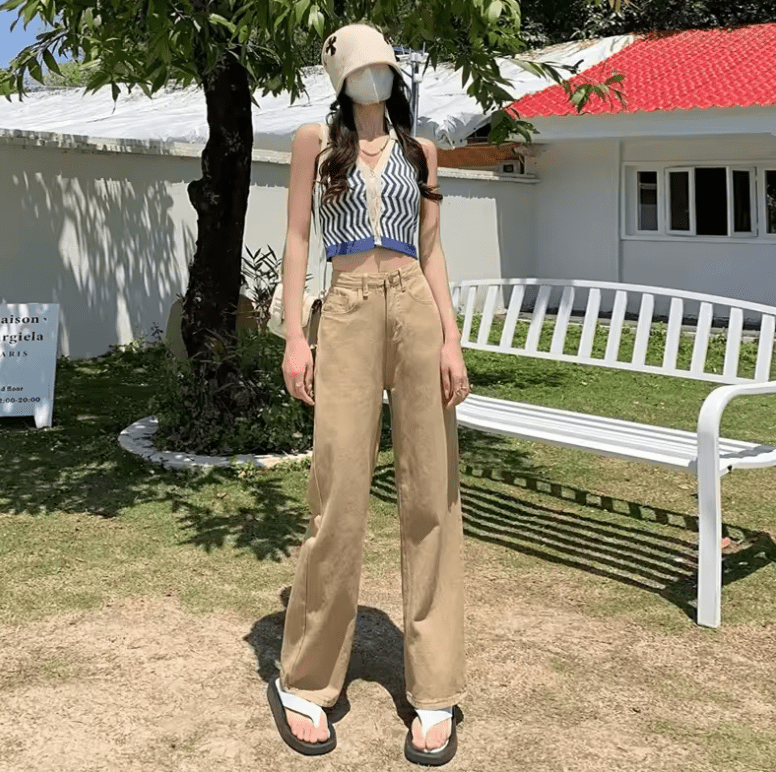 Women’s High Waist Wide Leg Yellow Jeans – Loose Fit Straight Leg Floor-Length Trousers, Summer Fashion Hot Sale