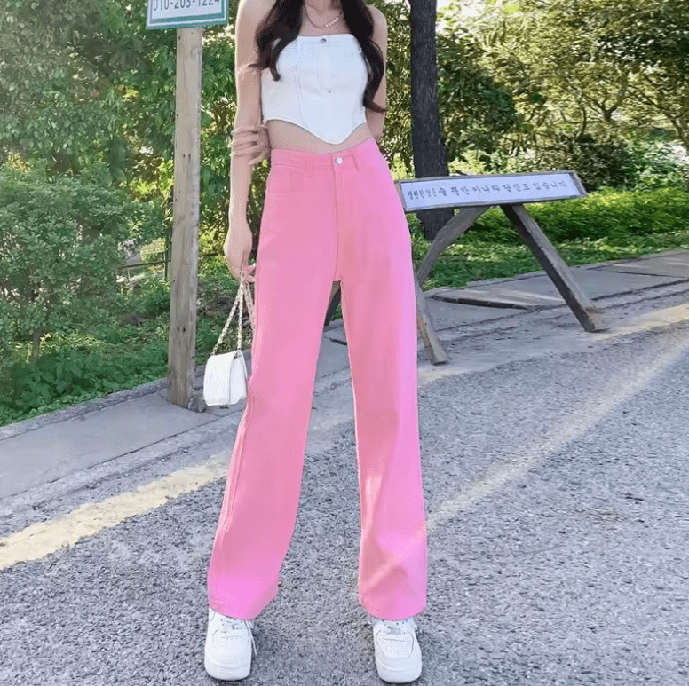 Women’s High Waist Wide Leg Yellow Jeans – Loose Fit Straight Leg Floor-Length Trousers, Summer Fashion Hot Sale
