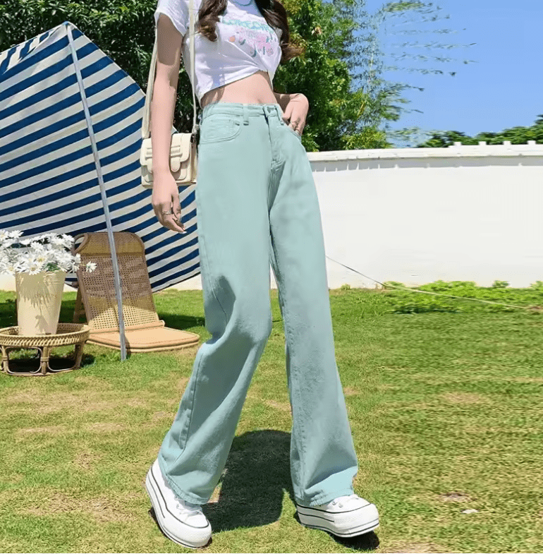 Women’s High Waist Wide Leg Yellow Jeans – Loose Fit Straight Leg Floor-Length Trousers, Summer Fashion Hot Sale