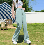 Women’s High Waist Wide Leg Yellow Jeans – Loose Fit Straight Leg Floor-Length Trousers, Summer Fashion Hot Sale