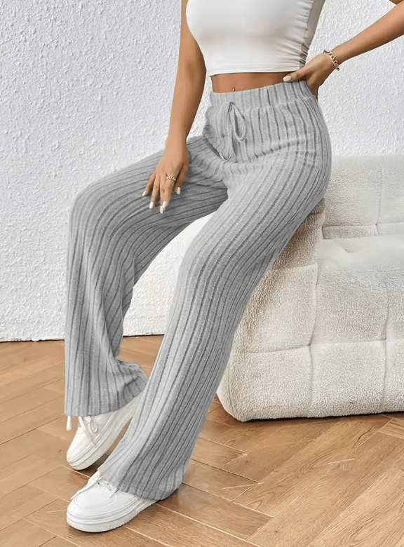 Women’s Extra Large Elastic Waist Knitted Pants – Casual Autumn/Winter Long Trousers, Regular Fit Skateboard Style