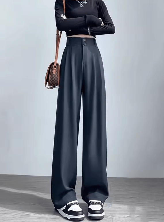 Women’s High Waist Wide Leg Suit Pants – Drapey Straight Cut Business Casual Trousers for Spring & Autumn