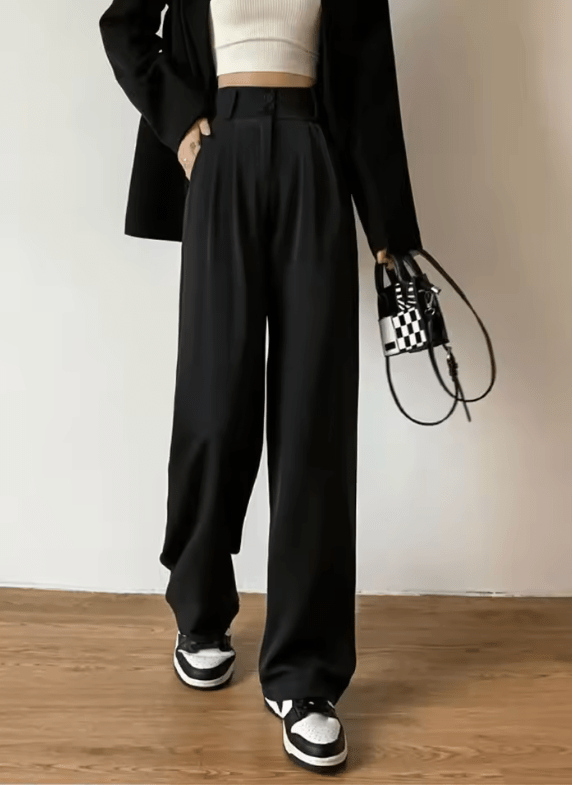 Women’s High Waist Wide Leg Suit Pants – Drapey Straight Cut Business Casual Trousers for Spring & Autumn