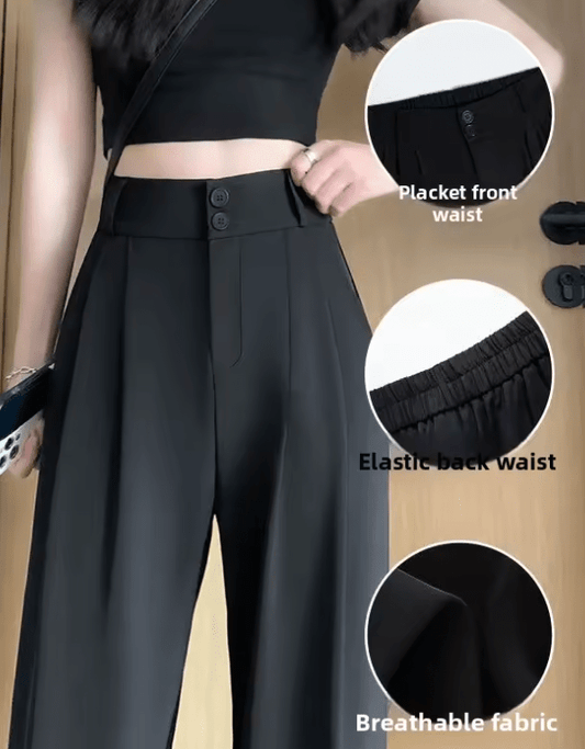 Women’s High Waist Wide Leg Suit Pants – Drapey Straight Cut Business Casual Trousers for Spring & Autumn