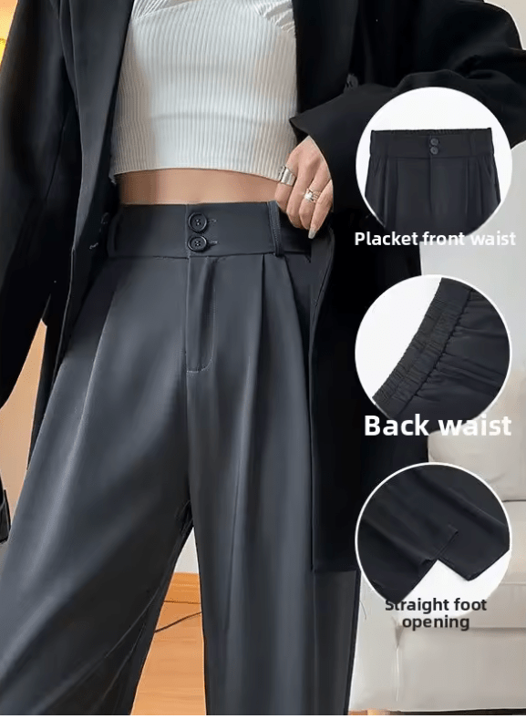 Women’s High Waist Wide Leg Suit Pants – Drapey Straight Cut Business Casual Trousers for Spring & Autumn