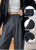 Women’s High Waist Wide Leg Suit Pants – Drapey Straight Cut Business Casual Trousers for Spring & Autumn