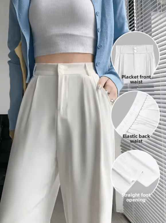 Women’s High Waist Wide Leg Suit Pants – Drapey Straight Cut Business Casual Trousers for Spring & Autumn