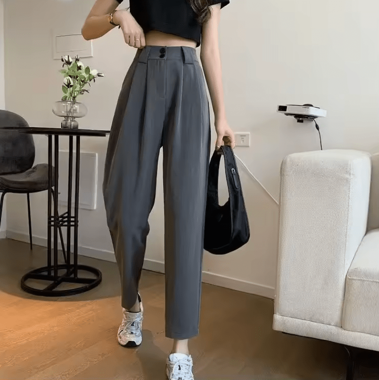 Plus Size Women’s Loose Fit Suit Pants – Straight Leg Wide Trousers, Casual Style for Autumn, New Arrival Trendy Office Look