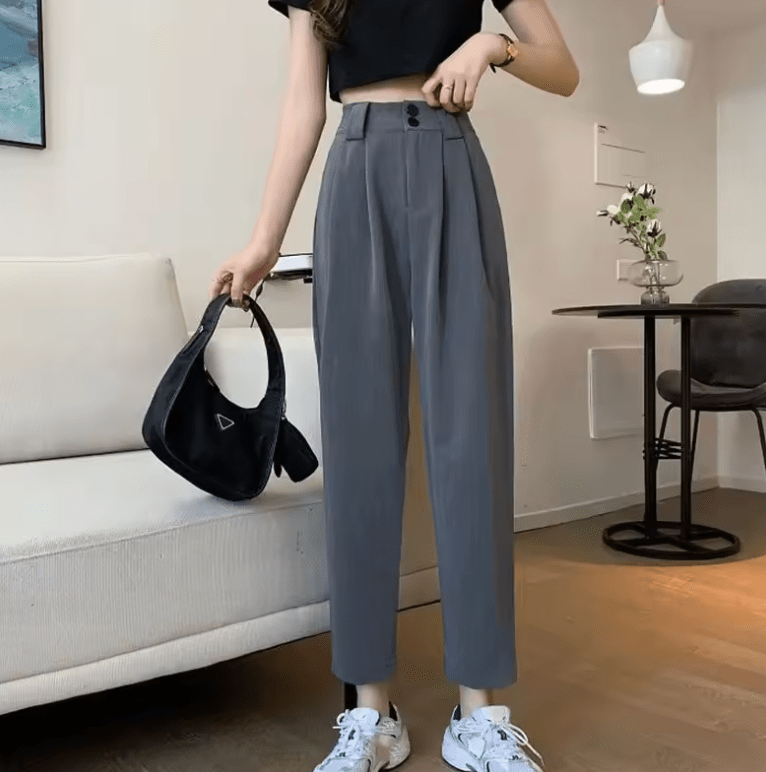 Plus Size Women’s Loose Fit Suit Pants – Straight Leg Wide Trousers, Casual Style for Autumn, New Arrival Trendy Office Look