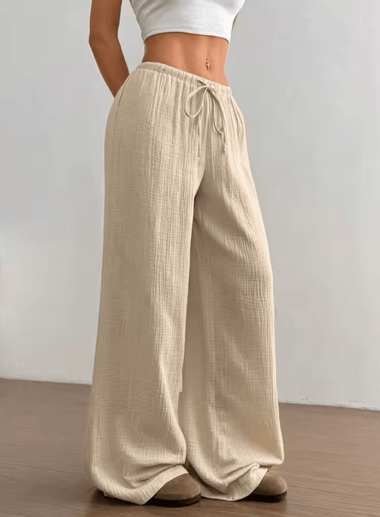Women’s High Waist Loose Wide Leg Pants – Elegant Solid Color Drawstring Trousers, Casual Office Sweatpants for Daily & Workwear