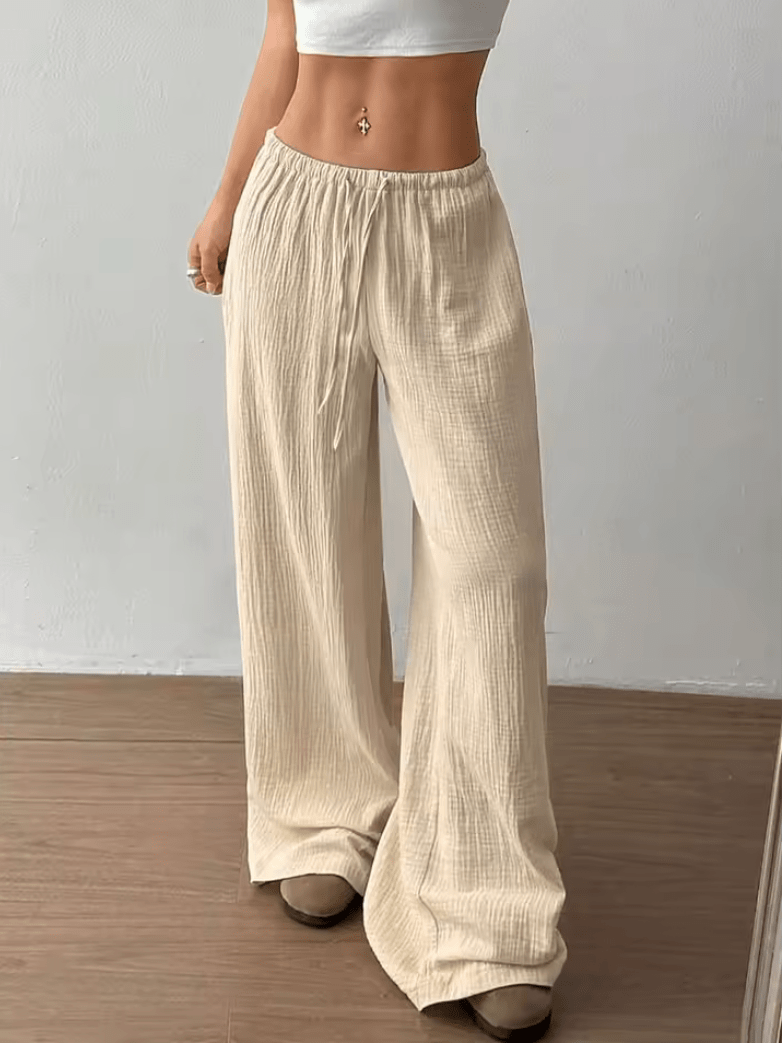 Women’s High Waist Loose Wide Leg Pants – Elegant Solid Color Drawstring Trousers, Casual Office Sweatpants for Daily & Workwear