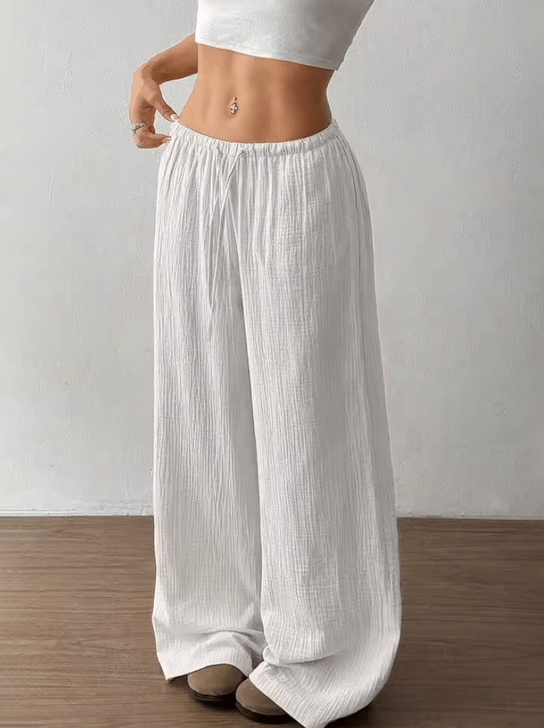 Women’s High Waist Loose Wide Leg Pants – Elegant Solid Color Drawstring Trousers, Casual Office Sweatpants for Daily & Workwear