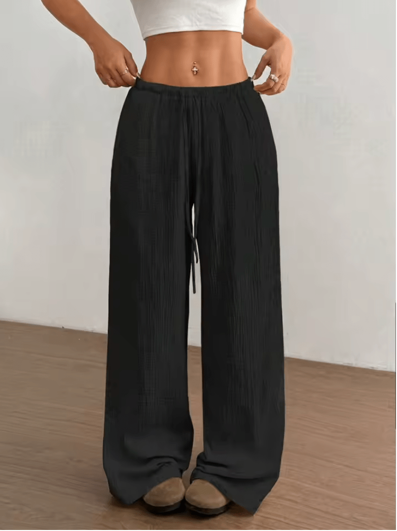 Women’s High Waist Loose Wide Leg Pants – Elegant Solid Color Drawstring Trousers, Casual Office Sweatpants for Daily & Workwear