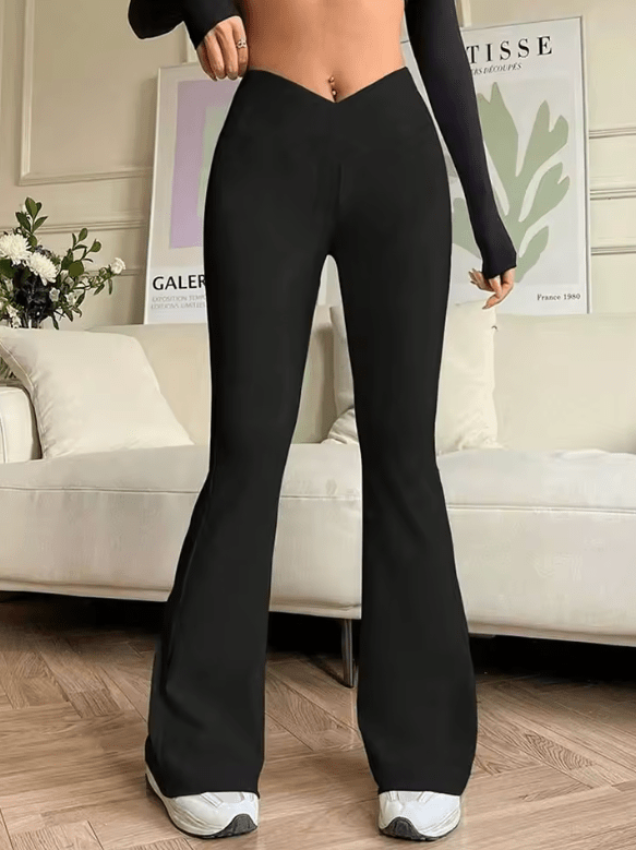Women’s Black Slim Fit Bell Bottom Pants – Sexy Summer Streetwear Knit Trousers | Casual High-Waisted Skinny Flared Pants for Elegant & Versatile Style