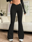 Women’s Black Slim Fit Bell Bottom Pants – Sexy Summer Streetwear Knit Trousers | Casual High-Waisted Skinny Flared Pants for Elegant & Versatile Style