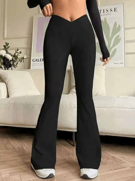 Women’s Black Slim Fit Bell Bottom Pants – Sexy Summer Streetwear Knit Trousers | Casual High-Waisted Skinny Flared Pants for Elegant & Versatile Style