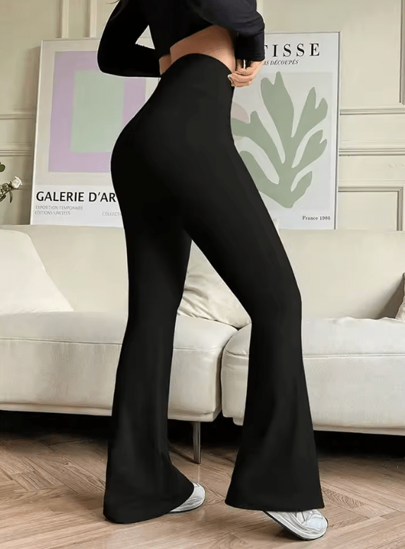Women’s Black Slim Fit Bell Bottom Pants – Sexy Summer Streetwear Knit Trousers | Casual High-Waisted Skinny Flared Pants for Elegant & Versatile Style