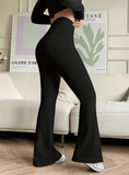Women’s Black Slim Fit Bell Bottom Pants – Sexy Summer Streetwear Knit Trousers | Casual High-Waisted Skinny Flared Pants for Elegant & Versatile Style