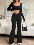 Women’s Black Slim Fit Bell Bottom Pants – Sexy Summer Streetwear Knit Trousers | Casual High-Waisted Skinny Flared Pants for Elegant & Versatile Style