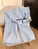Women’s Blue Striped Wide Leg Pants – Lightweight Summer Straight Trousers | Casual Petite Fit Design for Small Stature