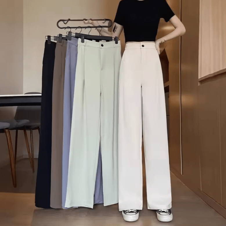 Women’s High Waist Wide Leg Pants – Summer Lightweight Drapey Suit Trousers | Slimming Straight Cut Casual Loose Fit for Elegant Everyday Style