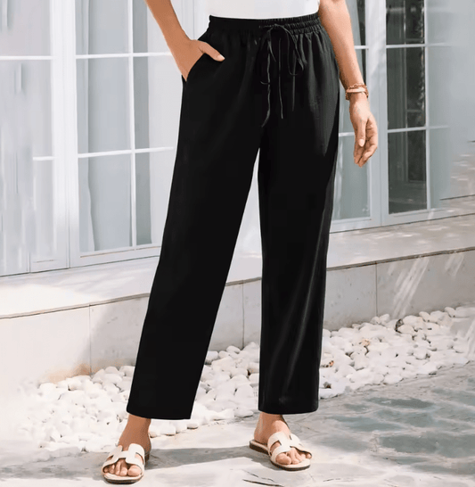 Women’s Loose Cotton Linen Casual Pants – High Waist Elastic Wide Leg Trousers | Lightweight, Breathable & Comfortable Fit for Everyday Wear