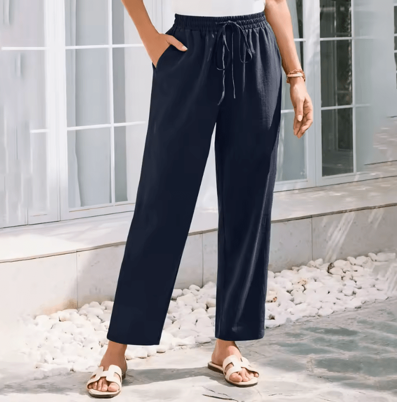 Women’s Loose Cotton Linen Casual Pants – High Waist Elastic Wide Leg Trousers | Lightweight, Breathable & Comfortable Fit for Everyday Wear