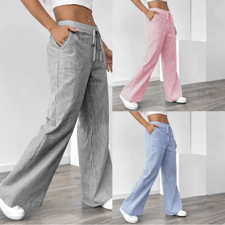 Women’s Striped Wide Leg Pants – 2025 Spring Summer Casual Loose Fit Trousers | Versatile Streetwear Style for Daily Fashion