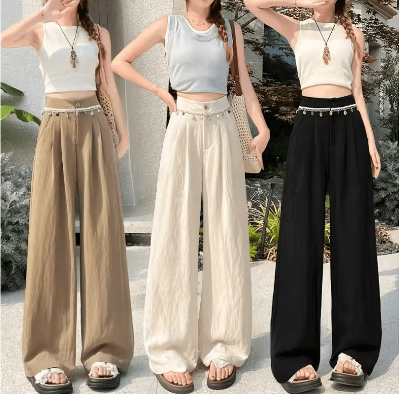 Women’s Summer Shell Decor Wide Leg Beach Pants – Lightweight High Waist Loose Fit Trousers | Comfortable & Slimming Vacation Long Pants